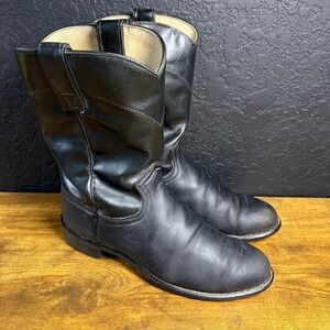 Texas All‎ American Made 8800 Black Leather Western Roper Boots Mens 7.5D